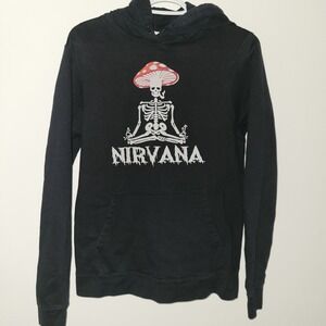 Nirvana Mushroom Head Skeleton Hoodie Men's Size Small Hooded Pockets Black